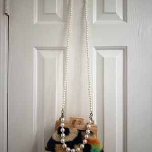 Multicolor Faux Fur Bag with Pearl Strap
